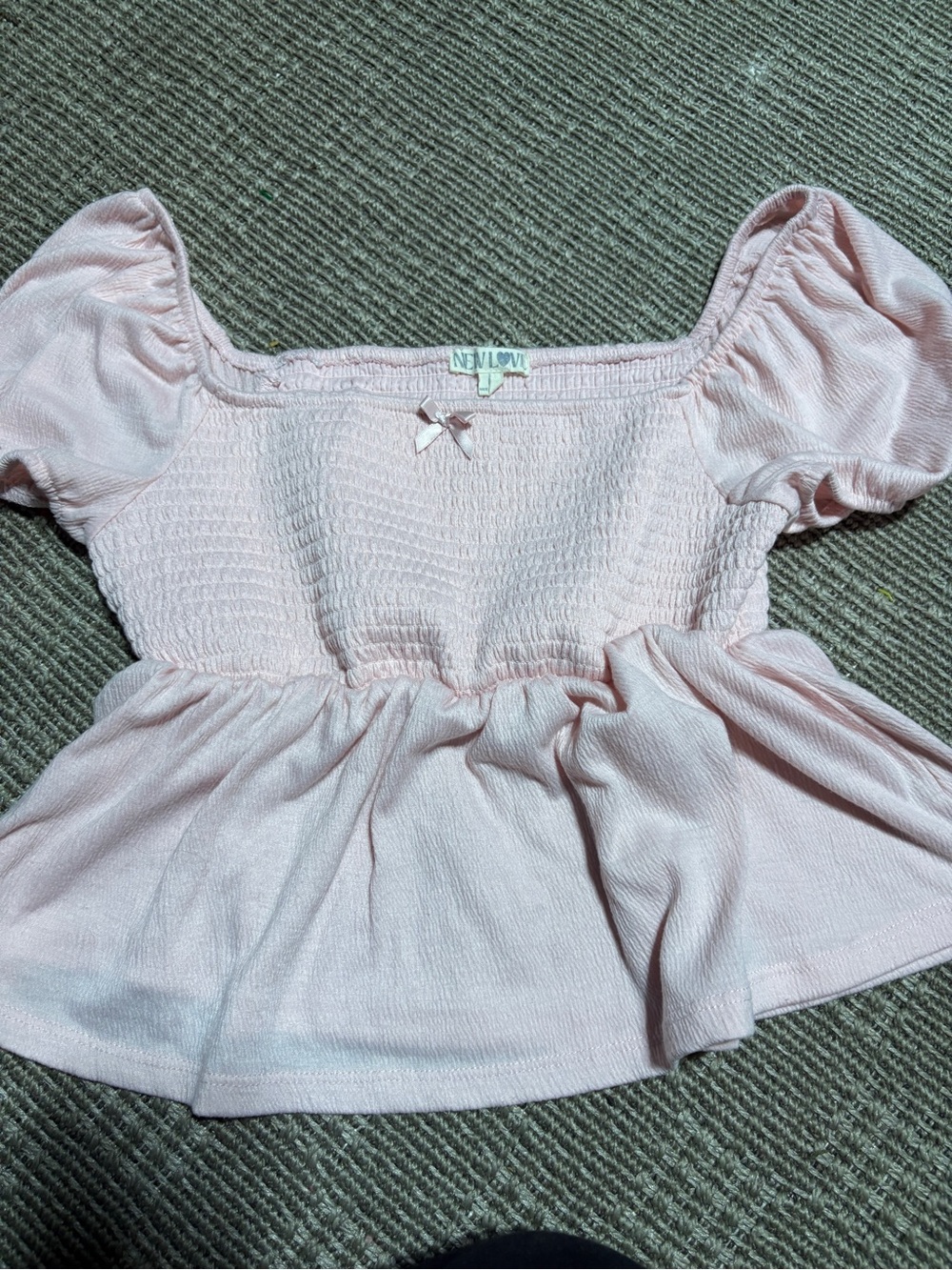 New Look Pale Pink Smocked Puff Sleeve Peplum Top